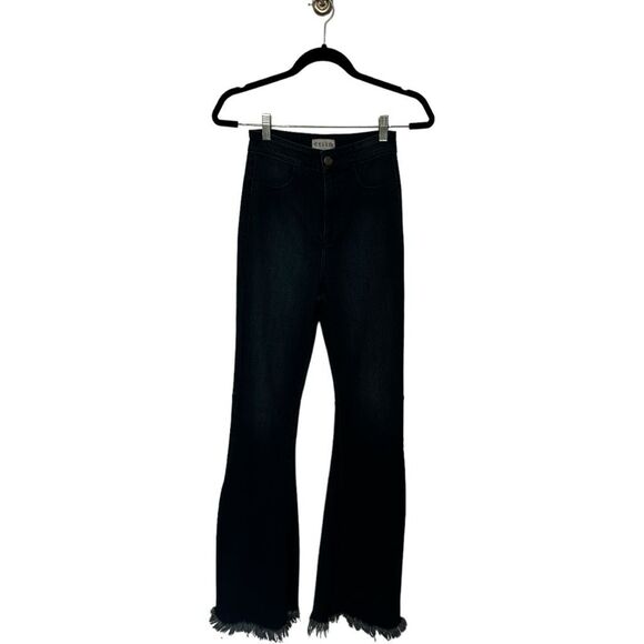 Cello Fringe Flare Leg Size 3 Stretch Dark Wash Wide Leg Bell Bottom y2K Retro - Picture 2 of 16